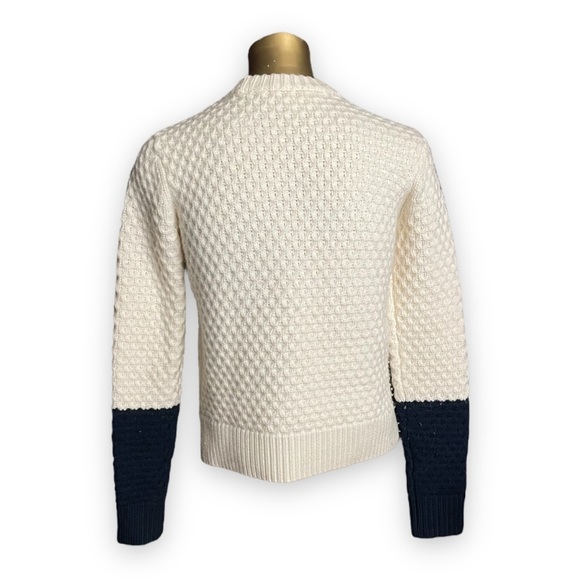 Tory Burch Merino Wool Sweater Contrast Sleeves Quilted Waffle Texture Knit XXS - Picture 2 of 6